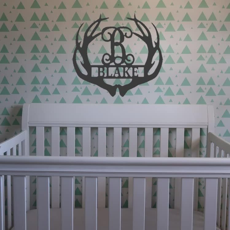 PK Décor Deer Antler Decor Family Last Name ACM Metal Sign For Man Cave, Couple Antler Initials, Last Minute Gift Idea for Him, Black, White, Silver, Gold