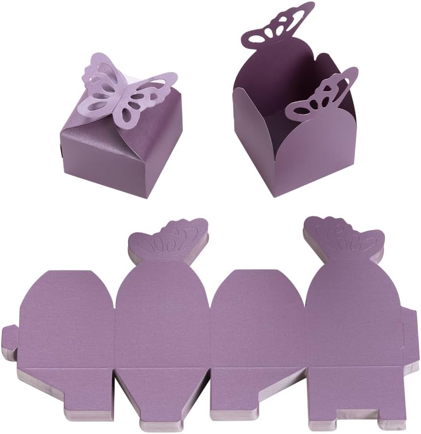 AWELL Purple Gift Candy Box Bulk 2.5x2x2.5 inches with Butterfly Bow Party Favor Box for Mother's Day, Purple,Pack of 50