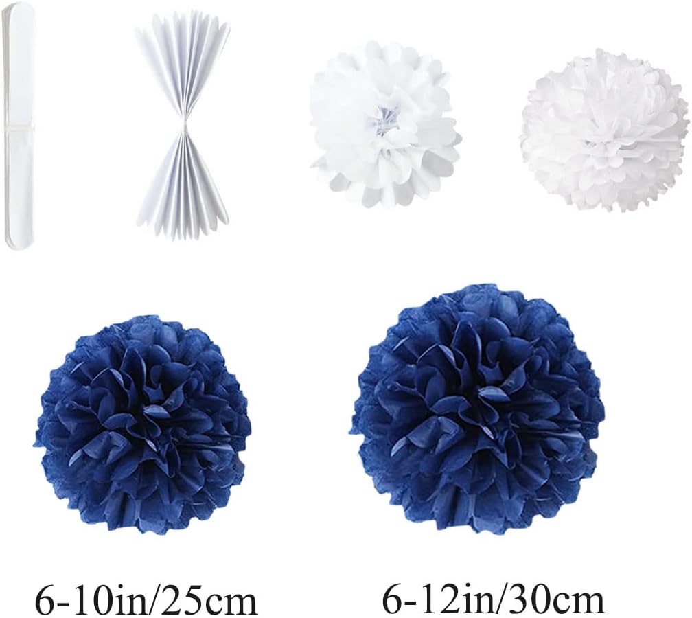 12pcs Royal Blue Pom Poms - 10in 12in Tissue Paper Flower Balls for Wedding Party Decorations - DIY Art Craft Blooms for Birthday Baby Shower Nursery Decor