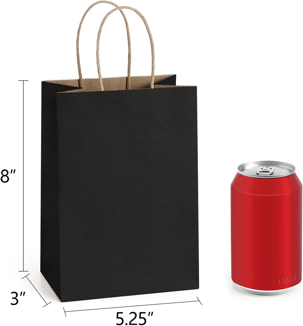 BagDream 150 Pack Small Black Gift Bags 5.25x3x8 Inch Kraft Paper Gift Bags with Handles Bulk Shopping Merchandise Retail Business Wholesale Birthday Party Favors Bags Paper Sacks