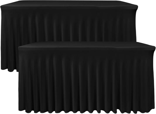 Nasitos Black Rectangle Tablecloths, 2 Pack - 72 x 30 Inch - Stretch Spandex & Polyester Fitted Table Skirts for 6FT Tables, Party, Banquet, Wedding