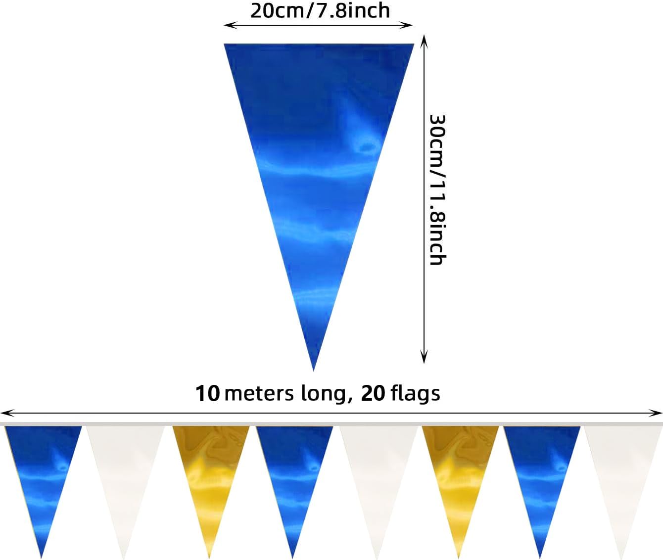 65FT Navy-Blue White Gold Triangle Pennant Banner Flag Metallic Fabric Bunting Garland for Christmas Graduation Retirement Birthday Wedding Bridal Shower Nautical Ahoy Achor Party Decorations Supplies