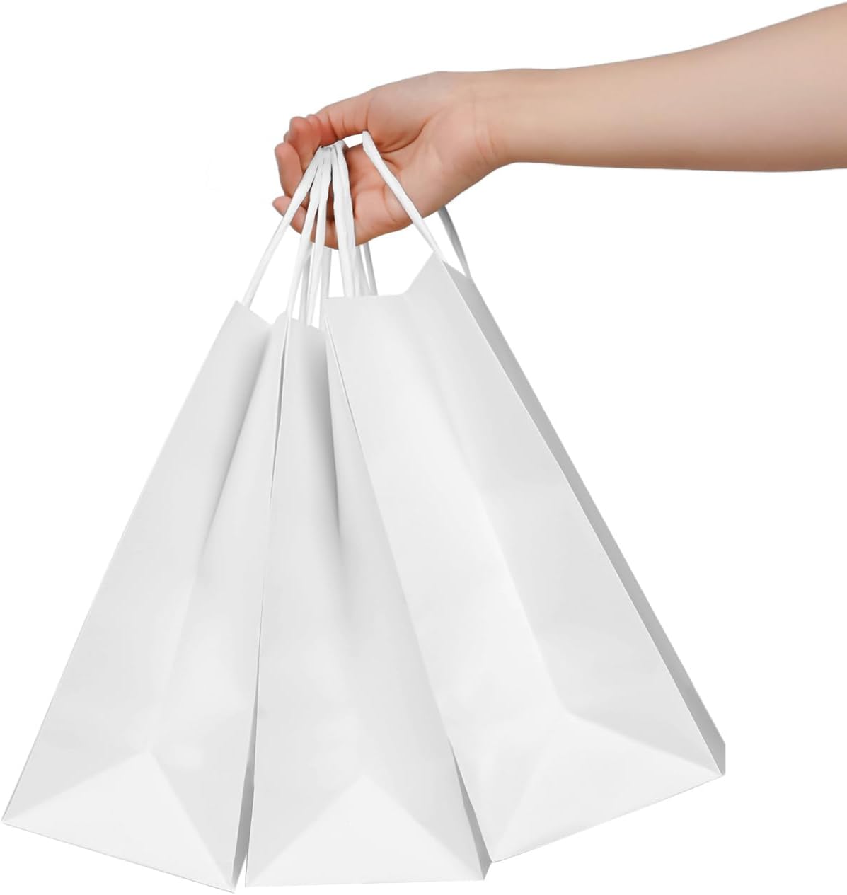 Bekoetoz 40 PCS White Kraft Paper Bags With Handles 10.6x8.3x4.3 Inch Bulk Gift Bags For Birthdays,Weddings,Baby Showers,Party Favor,Goodie Bags,Retail bag(Medium,White)
