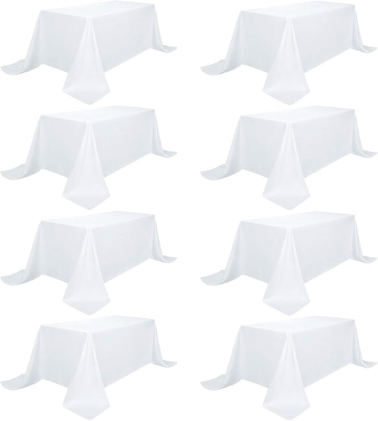 8 Pack White Table Cloth 90 x 132 Inch Rectangular Tablecloths for 6 Foot Rectangle Tables, Wrinkle Resistant White Tablecloth Washable Polyester Fabric Table Covers for Party Wedding Banquet