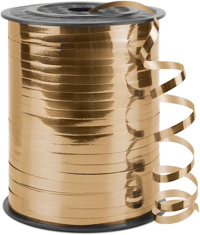 Champagne Gold Curling Ribbon, 1/5" Wide x 500 Yards Christmas Curling Ribbons for Gift Wrapping, Party Decoration, Balloon String, Hair, Ribbons for Florist Flower (1 Roll)