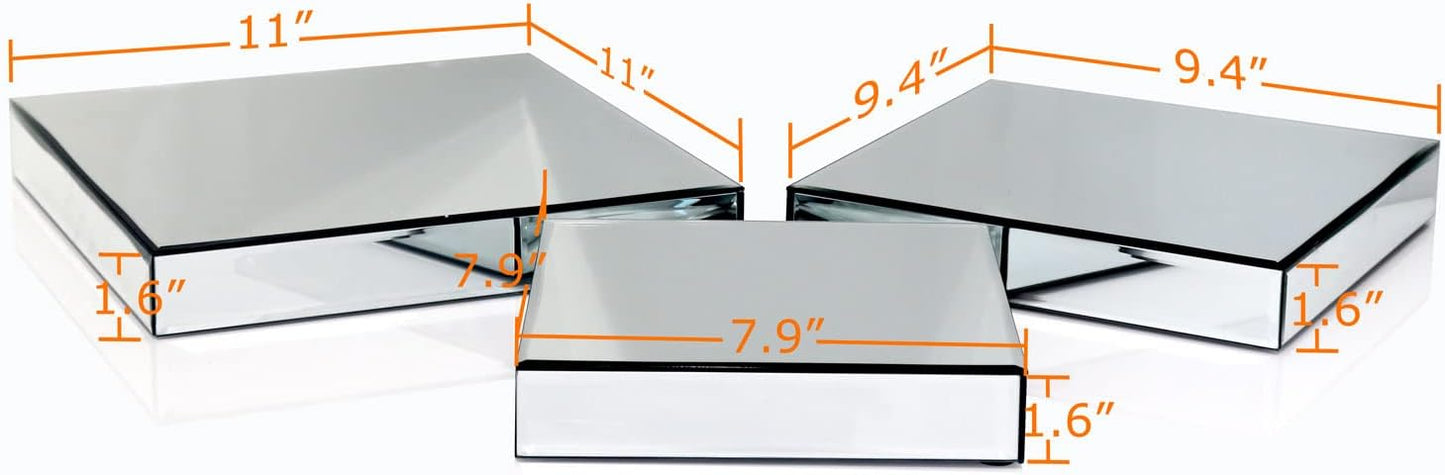 GIMORRTO Mirror Display Riser Stands 3 Set, Glam Accent Table Display Platform for Decorative Pieces, Mirrored Showpeice 3Pack, Centerpiece Displayer (Square 3PC)