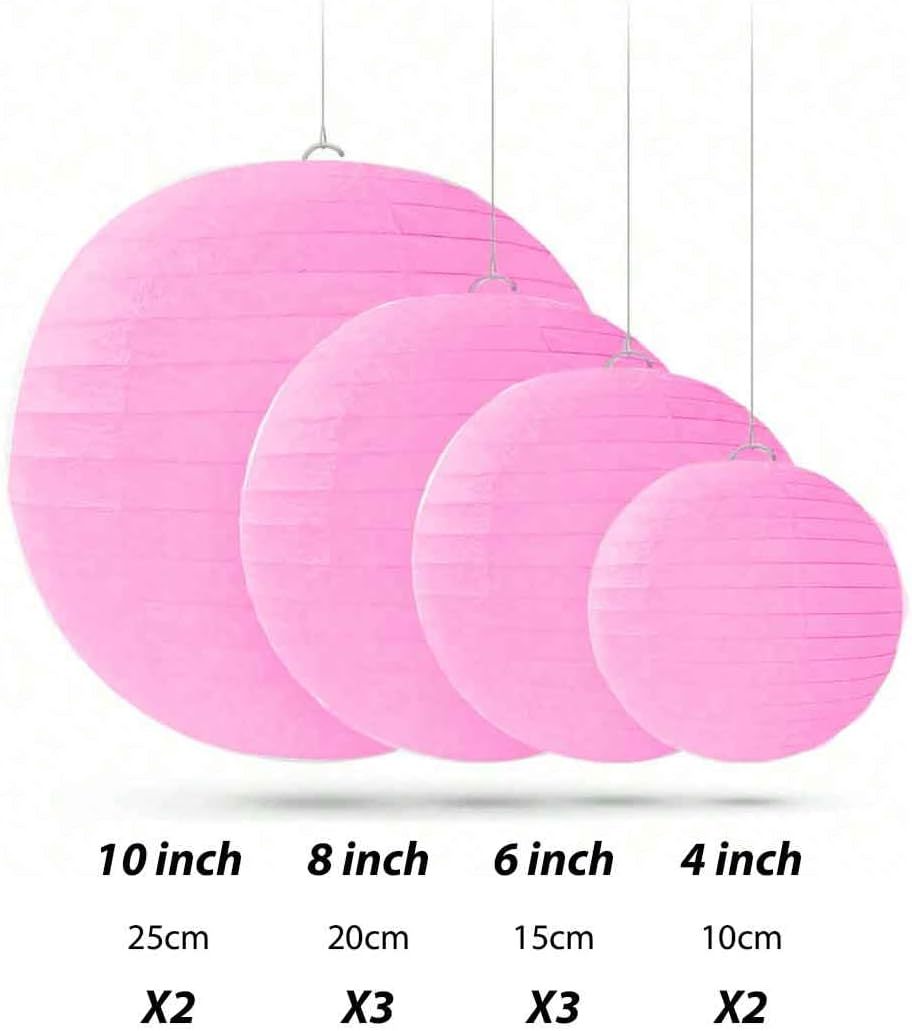 Pink Paper Lanterns Decorative 10pcs Party Hanging Decorations for Bachelorette Wedding Birthday Baby Shower Graduation Anniversary Pink Themed Room Decor DIY Activities