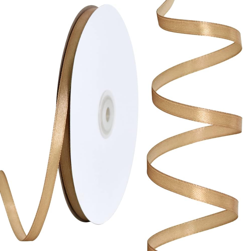 TONIFUL 1/4 Inch x 100yds Gold Satin Ribbon, Thin Solid Color Satin Ribbon for Gift Wrapping, Crafts, Hair Bows Making, Wedding Party Decoration, Invitation Cards, Floral Bouquets