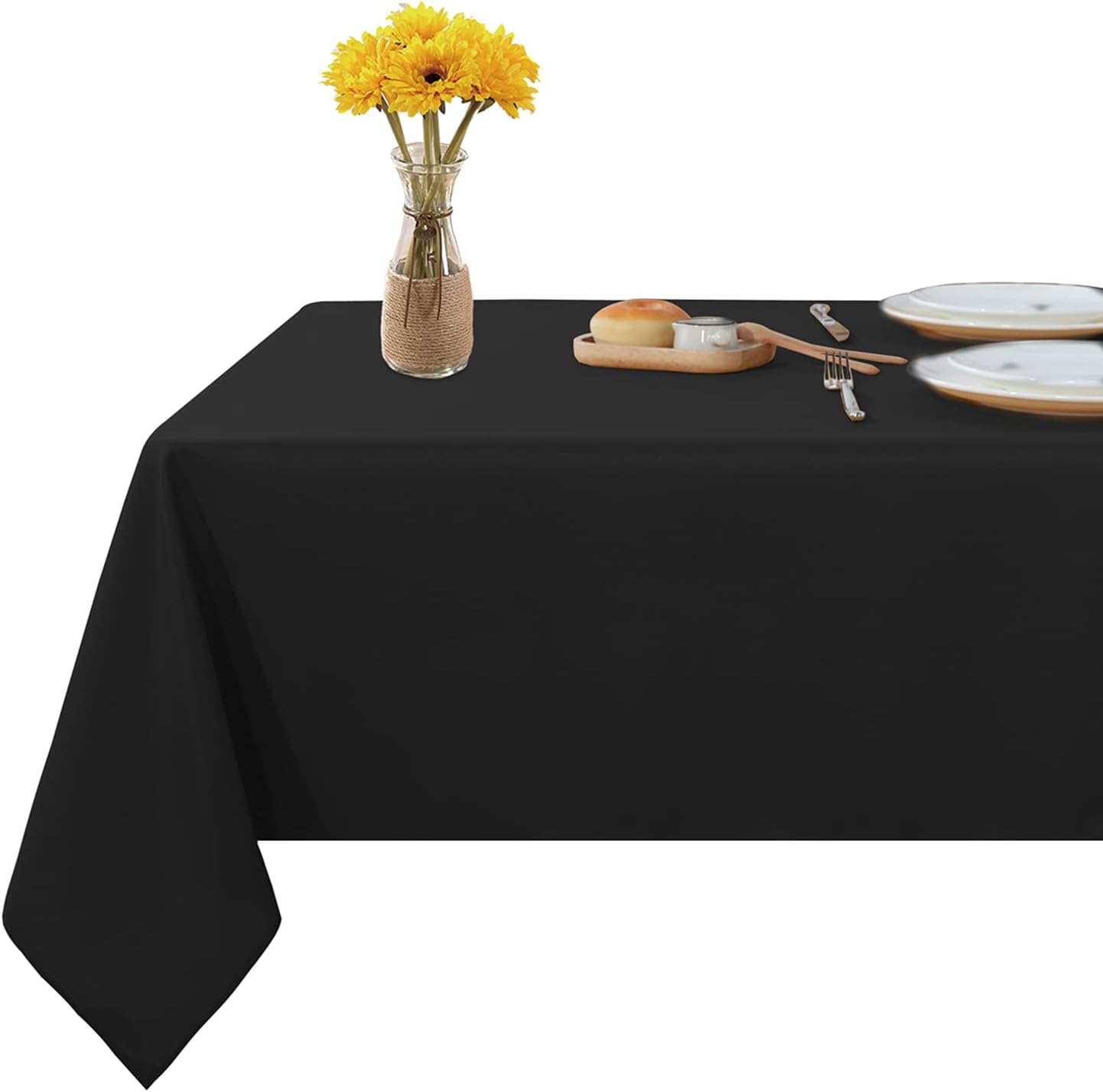 Fitable Rectangle Tablecloth Stain and Wrinkle Resistant Washable Polyester Table Cloth for Buffet Parties and Camping (54x120 inch, Black)