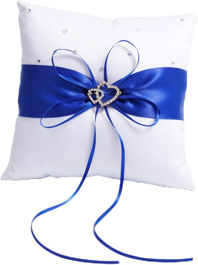 QIRMIZI Ring Pillow,Pearls Ring Cushion, Ring Bearer, Ring Holder for Beach Wedding, Wedding Ceremony, Proposal,Blue, White, R04 (Pack of 1)