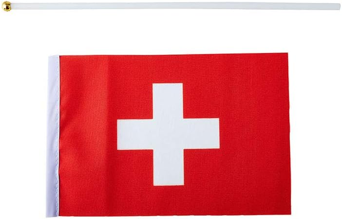 Switzerland Flag Swiss Flag, Small Mini Handheld switzerland Flags on Stick, Ideal for Party Parades Sports Events Patriotic Festival Decorations