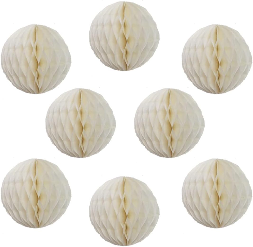 8pcs 10 inch Paper Honeycomb Balls Decorative Tissue Pom Poms Flower Art Hanging Balls for Birthday Wedding Nursery Baby Shower Home Decor (10inch, Cream)