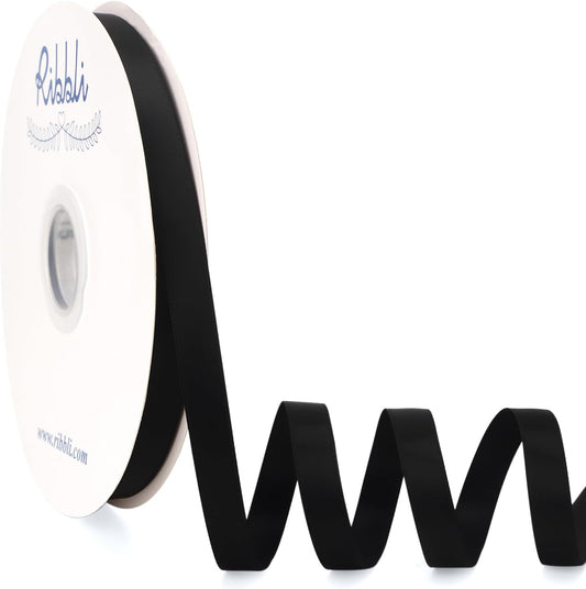 Ribbli Black Satin Ribbon Double Faced Satin 1/2 Inch x Continuous 100 Yards-Black Ribbon for Gift Wrapping Crafts Wedding Decoration Bows Bouquet Floral Arrangement