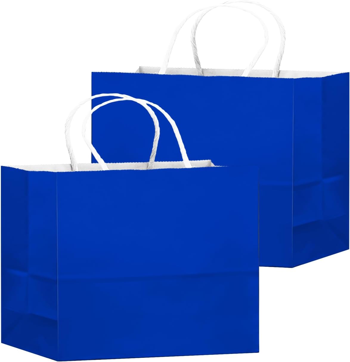 qiqee 50-Packs Diamond Blue Paper Gift Bags with Handles Bulk 12.6"x4.3"x10" Wide Large Size Party Favor Bags Multiple Uses