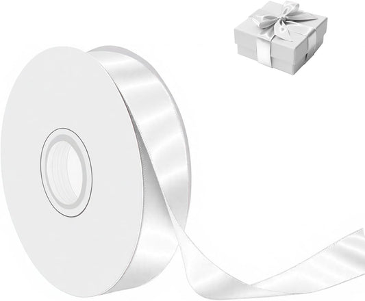 White Satin Ribbon 1 Inch Wide x 50 Yards Polyester, Double Faced Ribbon for Wedding Decorations, Gift Wrapping, DIY Bows, Craft Projects and Party Supplies