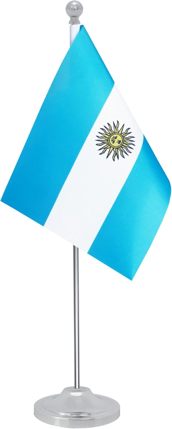 Argentina Desk Flag, Argentinian Table Office Flag with Metal Pole and Stand Base, International Country Flags, Festival Event Celebration, Classroom Meeting Desktop Decor (Argentina)