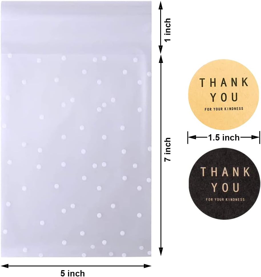 100 Packs Self Sealing Cellophane Treat Bags 5x7 Inches, Searik 4 Mils Resealable Plastic Pastry Cookie Bags with Thank You Labels for Party Gift Giving Bakery Candy Cookie Chocolate