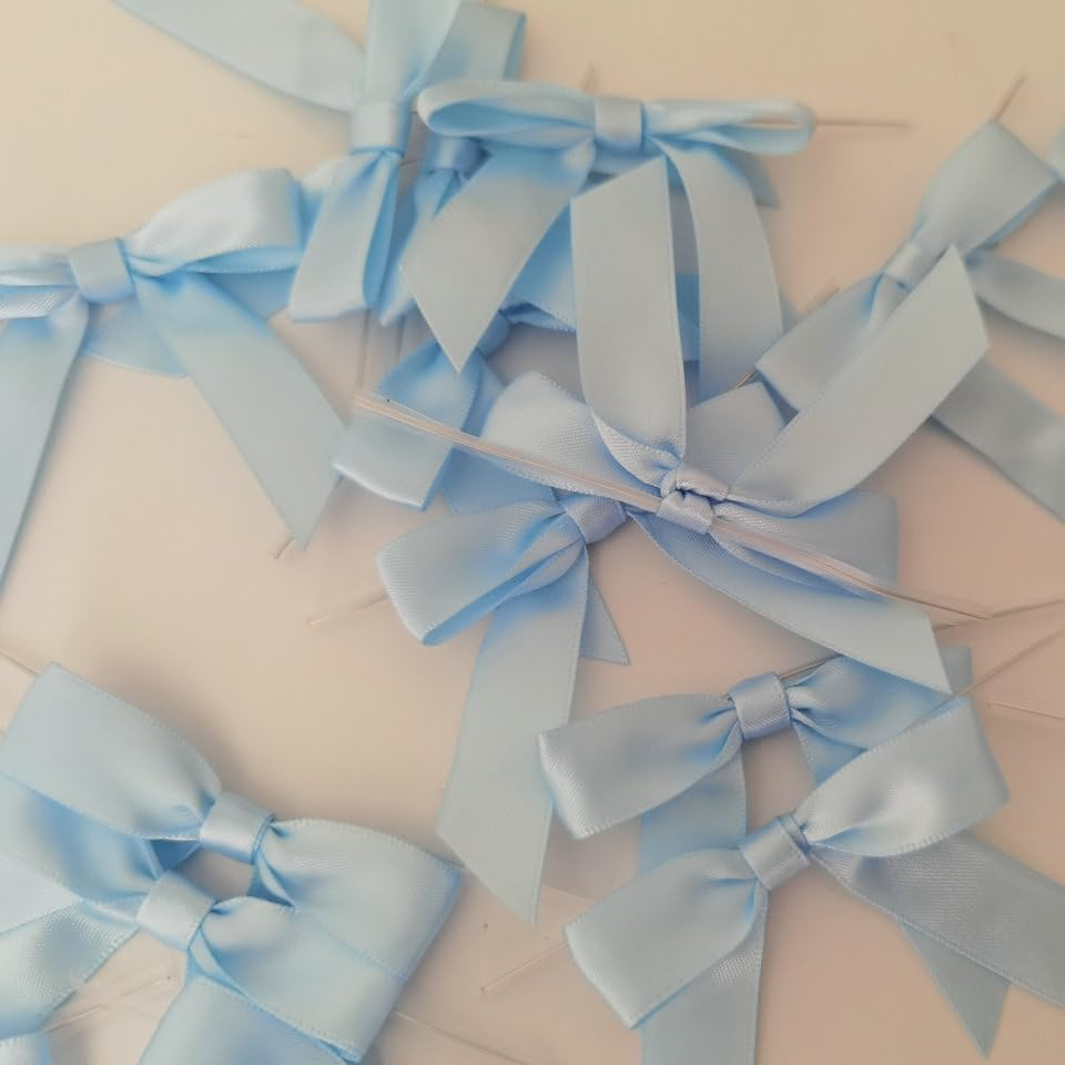 50pcs 2-1/2" Light Blue Satin Ribbon Bows with Twist Ties for Gift Wrapping Packing Christmas Decoration(Lt.Blue)