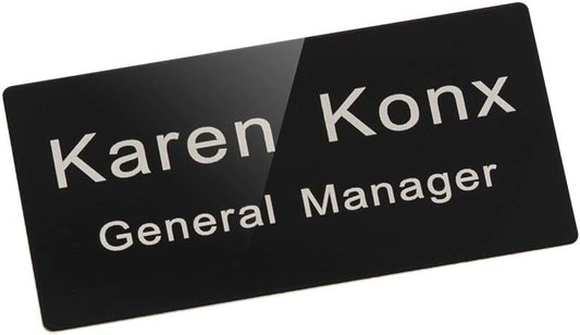 Custom Engraved Name Tag Badge for Business Personalized Identification with Pin or Magnetic Backing Aluminum ID Badge (Black/White, 1.5" x 3")
