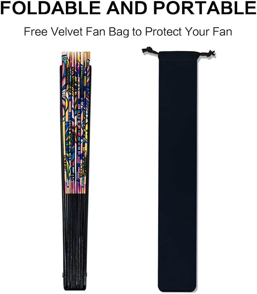 13" Large Rave Fan Bamboo, Folding Clack Hand Fans Foldable for Men Women, Boots on the Ground Poping Fan for EDM Festival Line Dance Decoration, (Butterfly, Large 13")