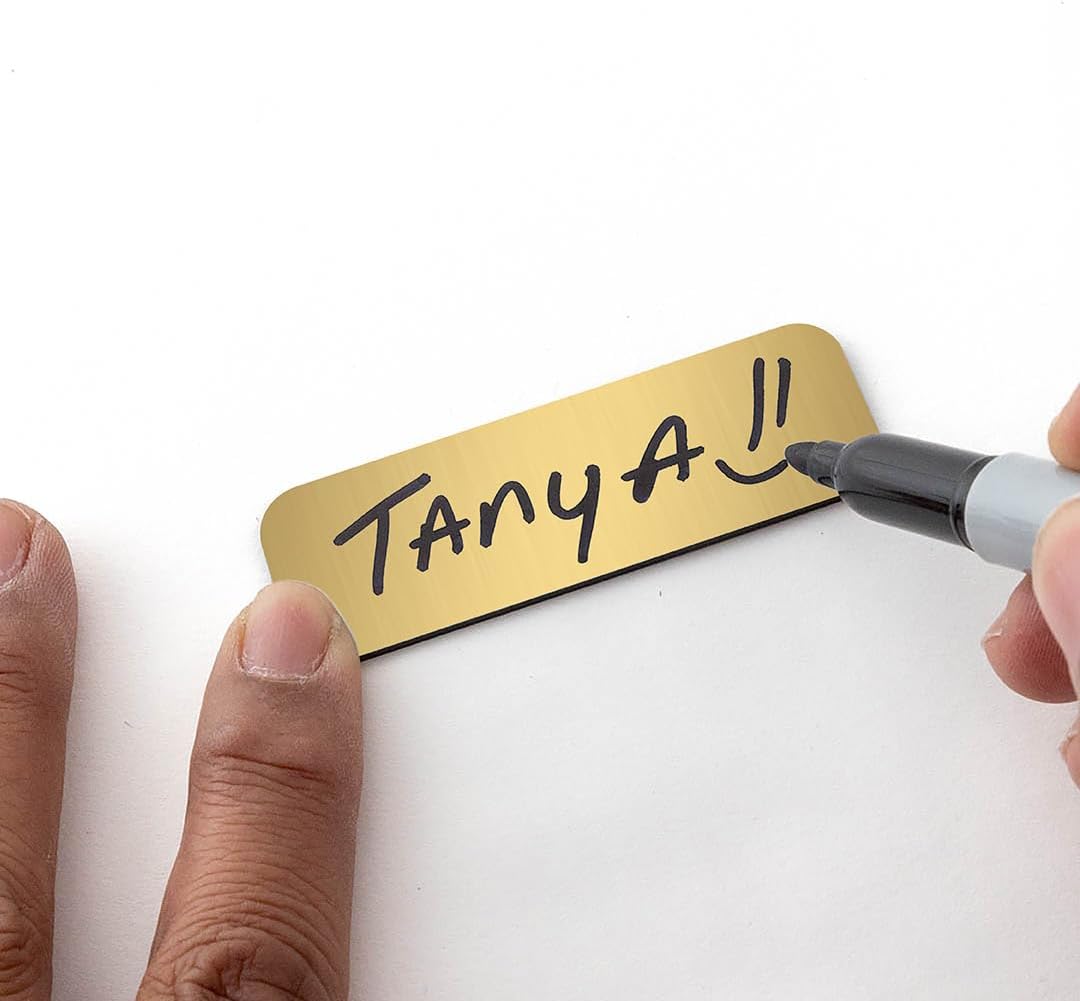 Name Tag/Badge Blanks - 50 Pack - 1" X 3" (Brushed Gold) Round Corners, Magnetic Backing