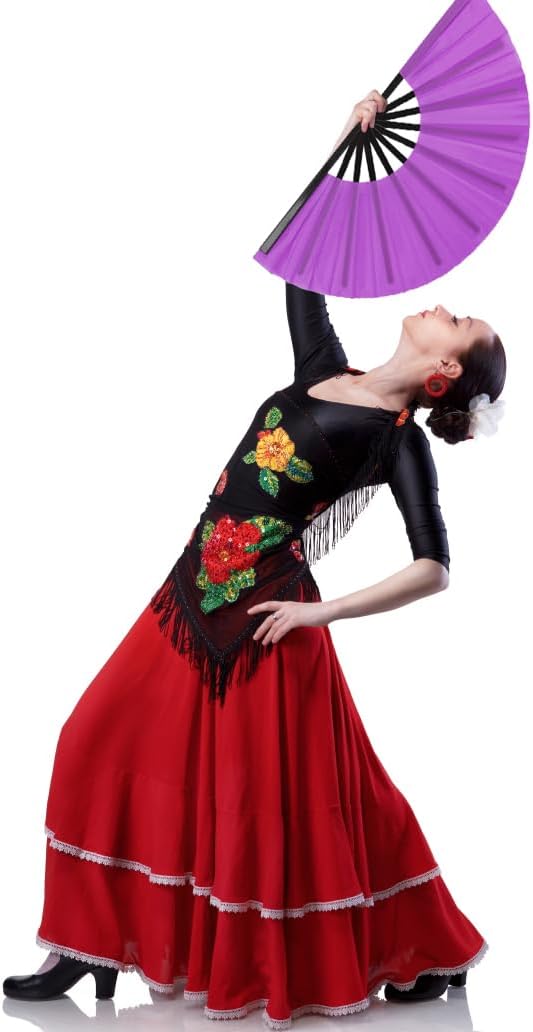 8 Pack Large Folding Hand Fans for Women/Men, Kungfu Taichi Rave Folding Fan with Bag, Large Popping Clacking Fans for Line Dancing, Concert, Party, Festival, Home Decorations(8 Colors)