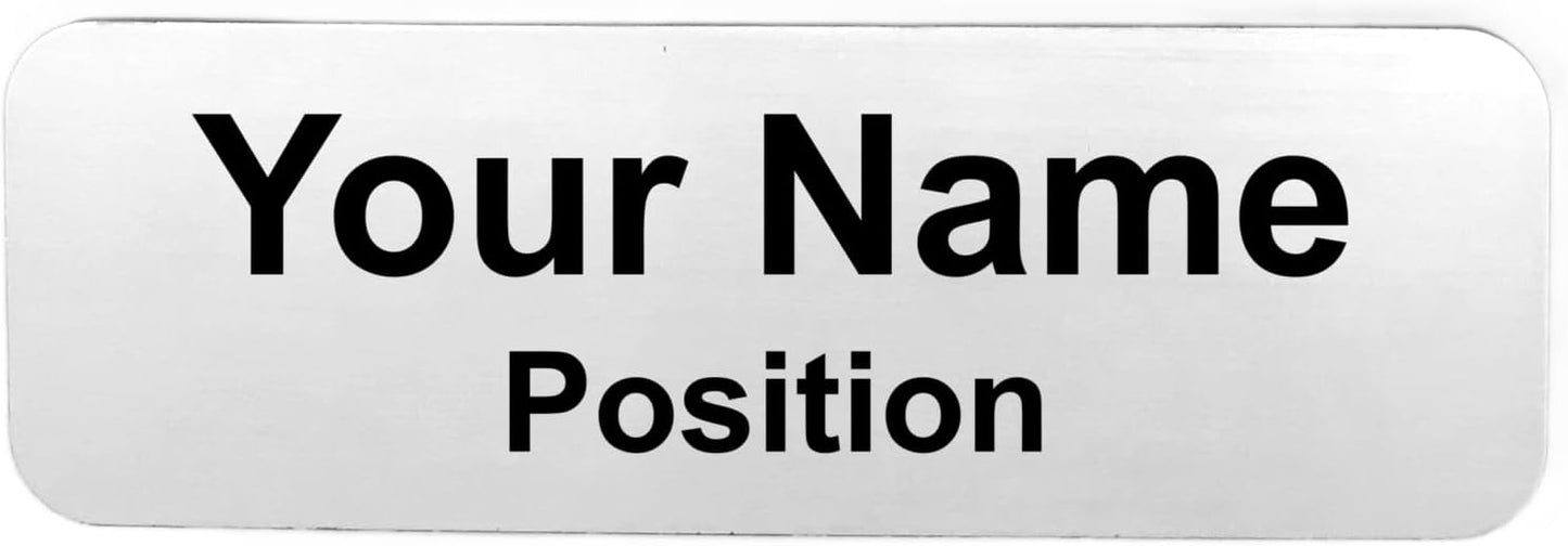 Custom Laser Engraved Name Tag Badges for Business or Employees Position Identification - Personalized Text for Your Name Plate or ID Tags, 1 x 3 inches, Made in CA, USA (Silver, 1 x 3 inches)