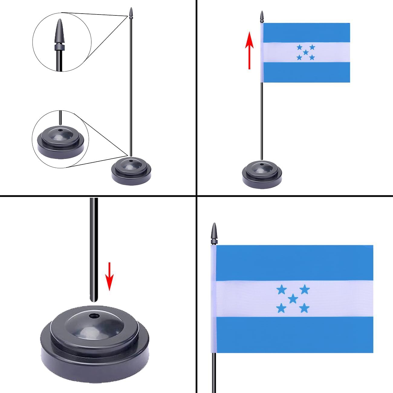 WXTWK 2 Pack Honduras Flag Honduras Deluxe Desk Flag Set - Mini Small Honduran Table Office Flags with Black 12" Solid Pole Stand Base Classroom Meeting Desktop Decorations