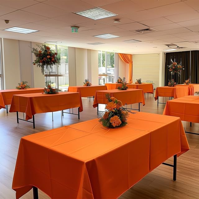 Orange Plastic Table Cover Roll - 54IN x 300FT, Table Cloth for Rectangle Table with Slide Cutter, Plastic Table Cloth Disposable with Cut-to-Size Design for Weddings, Banquets, Parties