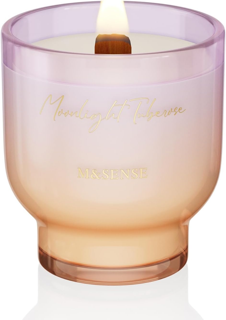 M&SENSE 9.88oz Natural Soy Wax Jar Candle with Wooden Wick | Moonlight Tuberose Scent | 55-Hour Burn & Long-Lasting Burn | Housewarming Gift for Men and Women