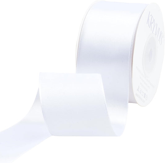 White Satin Ribbon 1-1/2 inch X Continuous 25 Yards, Single Face Polyester Ribbon Perfect for Gift Wrapping, Flower Bouquet, Wedding Decor, Crafts, Bow Making, Sewing and More