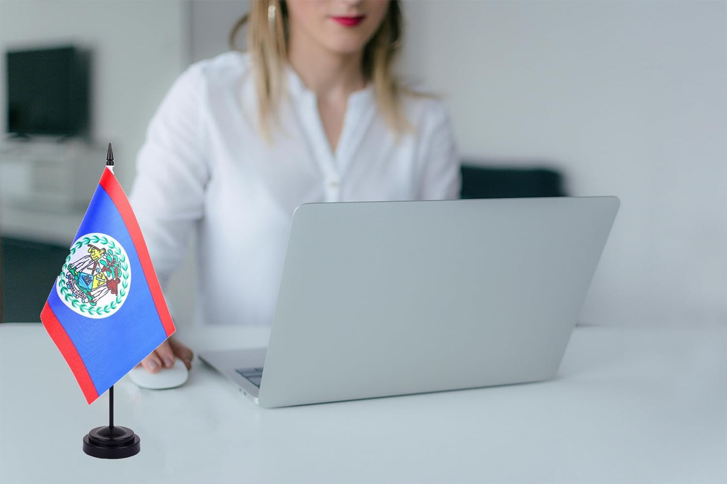 WXTWK 2 Pack Belize Flag Belize Desk Flag Set - Mini Small Belizeans Table Office Flags with Black 12" Solid Pole Stand Base Classroom Meeting Desktop Decorations