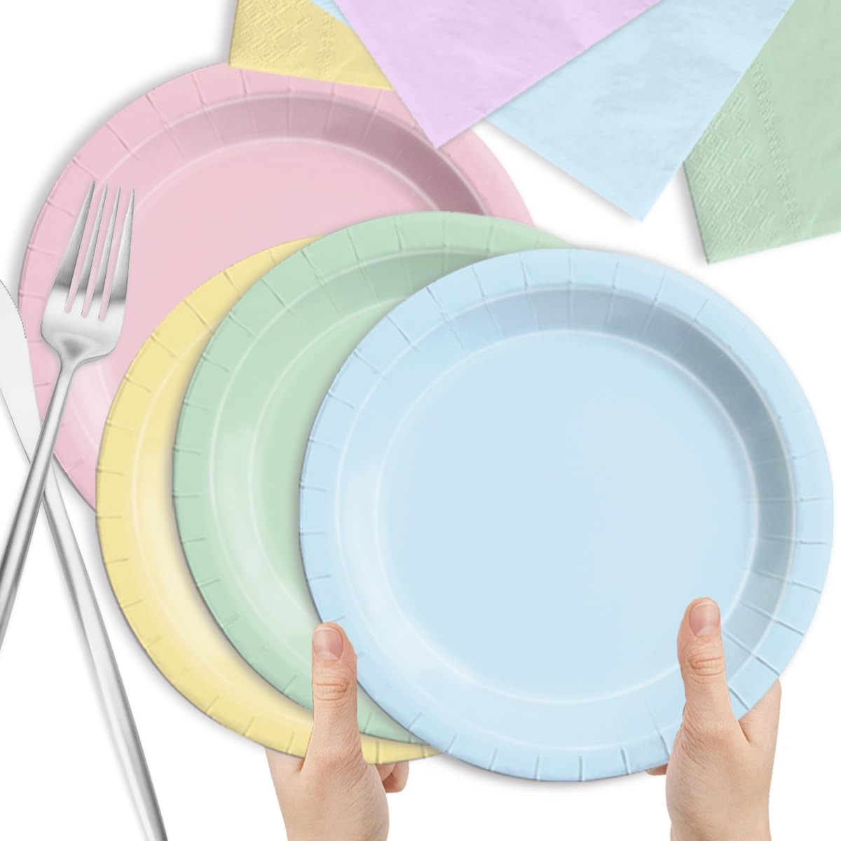 CMUSKO Pastel Party Decorations-150Pcs Rainbow Plates and Napkins Pastel Colorful Tableware Serves 50,for Girl Birthday,Baby Shower,Wedding