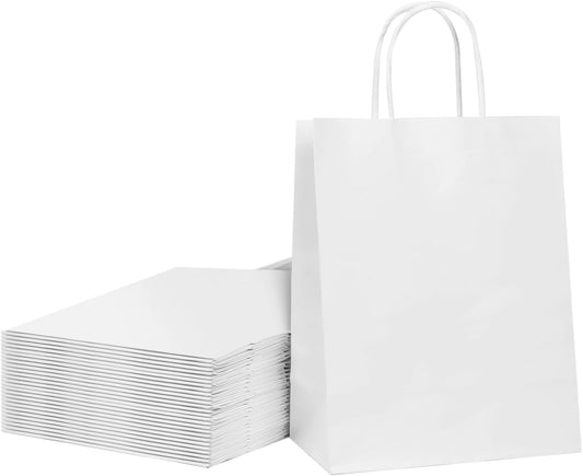 40 PCS White Kraft Paper Bags With Handles 8.3x5.9x3.2 Inch Bulk Gift Bags For Birthdays,Weddings,Baby Showers,Party Favor,Goodie Bags,Retail bag(Small,White)