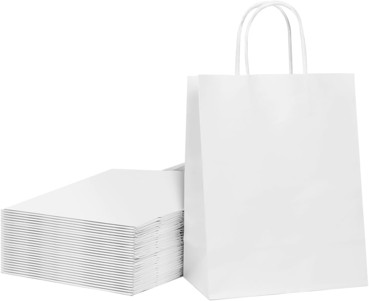 Bekoetoz 40 PCS White Kraft Paper Bags With Handles 10.6x8.3x4.3 Inch Bulk Gift Bags For Birthdays,Weddings,Baby Showers,Party Favor,Goodie Bags,Retail bag(Medium,White)