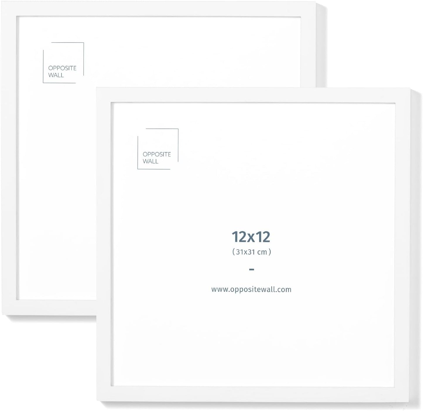 Opposite Wall - 12x12 in - White Solid Oak Wood Picture Frame - Lightweight, Versatile & Shatterproof - Wall Hanging Poster or Photo Frame - Wall Decor for Office, Gallery & Home - 2 Pack