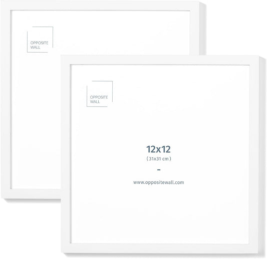 Opposite Wall - 12x12 in - White Solid Oak Wood Picture Frame - Lightweight, Versatile & Shatterproof - Wall Hanging Poster or Photo Frame - Wall Decor for Office, Gallery & Home - 2 Pack