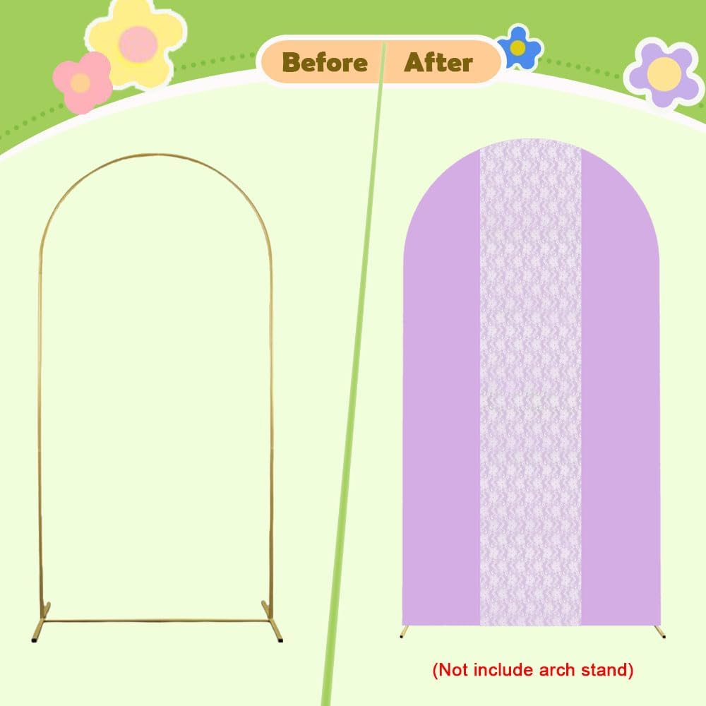 Purple Arch Cover 7.2ft Floral Lace Arched Backdrop Cover Lavender Chiara Arch Frame Back Drop Cover Spandex Wedding Arch Stand Fabric for Rustic Vintage Party Baby Shower Birthday Decorations