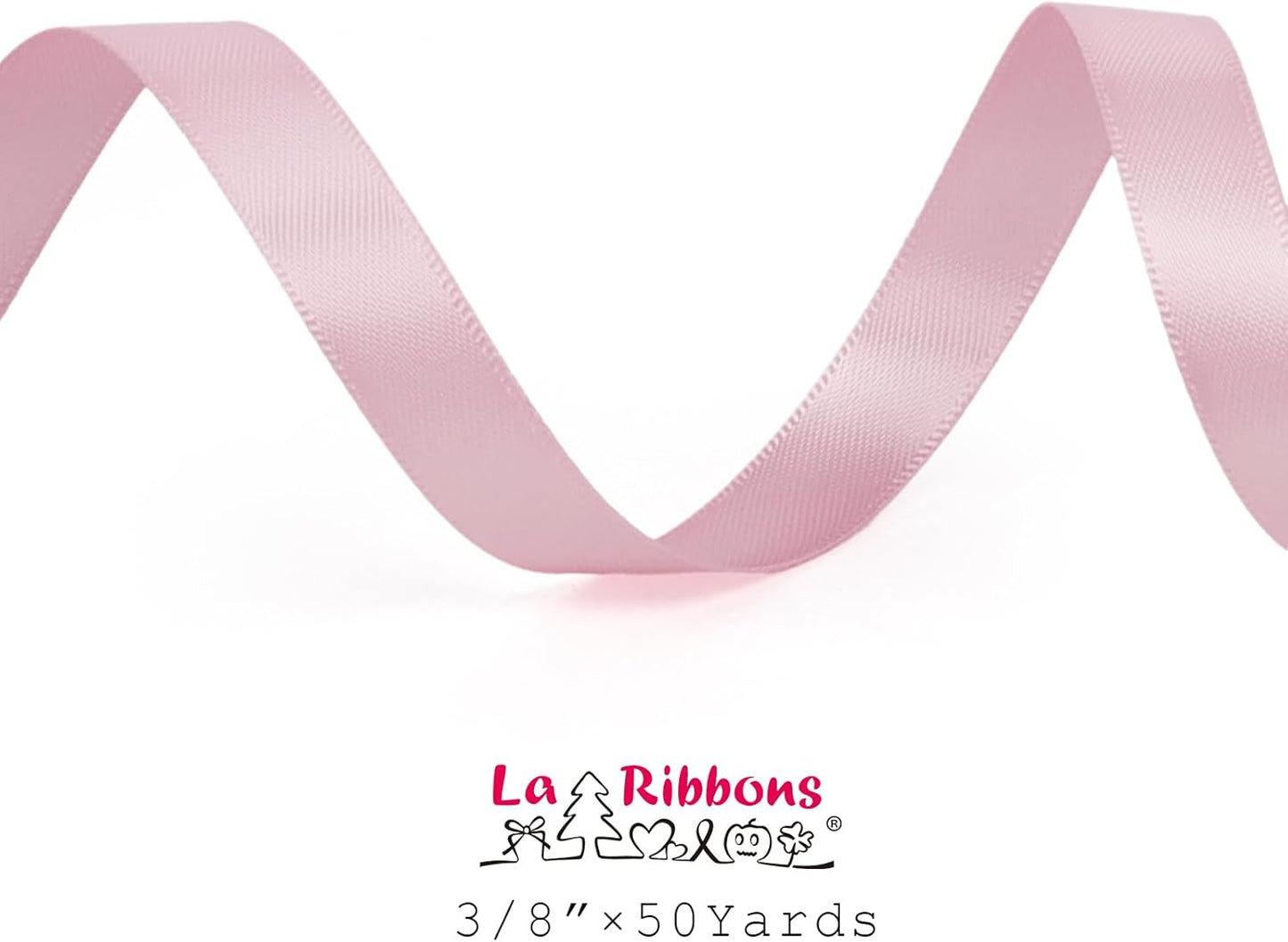 LaRibbons 3/8 Inch 50 Yard Double Faced Satin Ribbon,Rose Pink Small Satin Craft Fabric Ribbon for Gift Wrapping Floral Bouquets Wedding Party Decoration