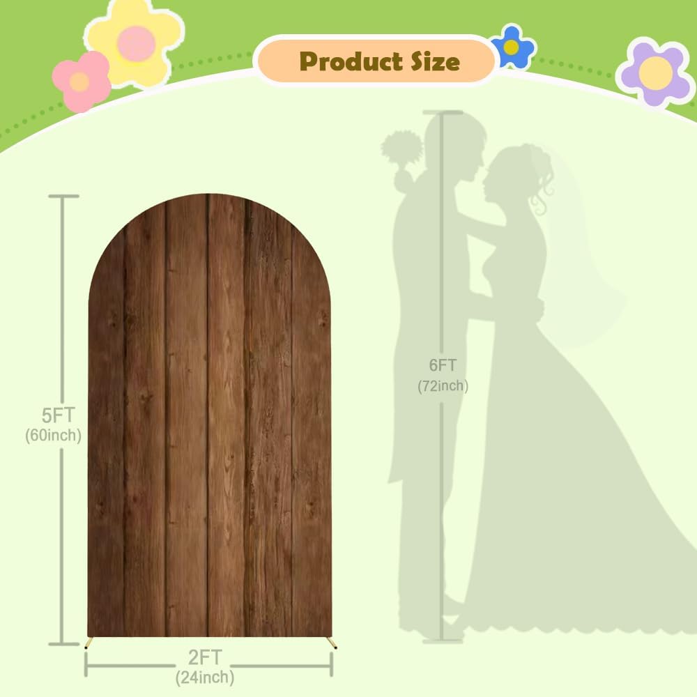Wood Arch Cover 5ft Arch-Backdrop-Cover Cowboy Brown Arch Covers Stretchy Backdrop Double Sided White and Wood Print Back Drop Cover for Baby Shower Wedding Rustic Farmhouse Jungle Party Decor