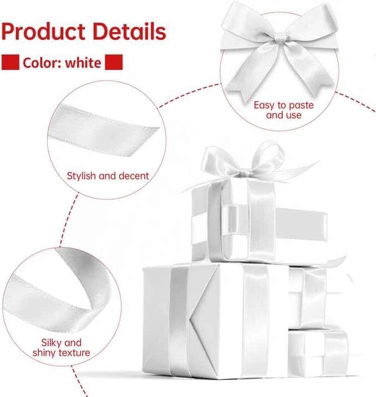 White Satin Ribbon 1 Inch Wide x 50 Yards Polyester, Double Faced Ribbon for Wedding Decorations, Gift Wrapping, DIY Bows, Craft Projects and Party Supplies