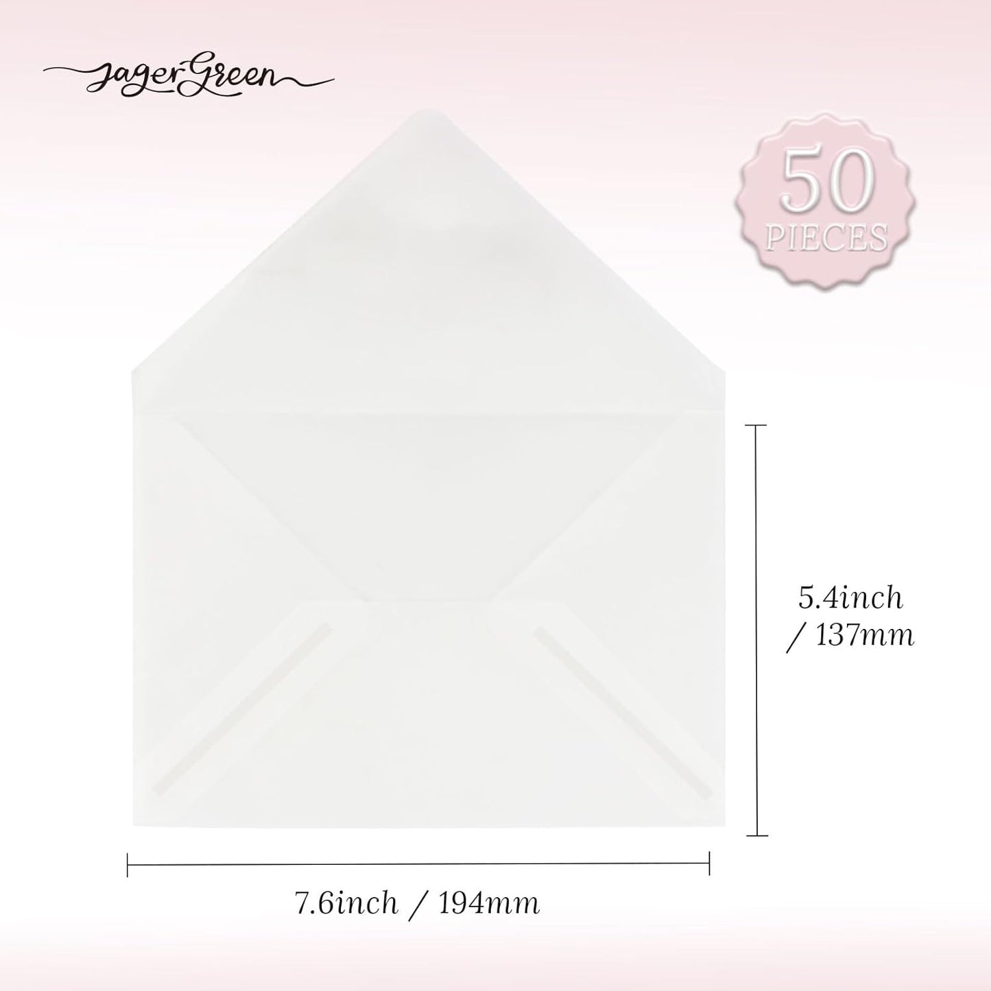 50 Pack 5x7 Vellum Envelopes Letter Size, A7 Translucent Glassine Envelopes for Wedding Invitation, Envelope 5.4x7.6 for Thank You Cards, Birthday Greeting, Lottery Ticket, Stamp Collecting