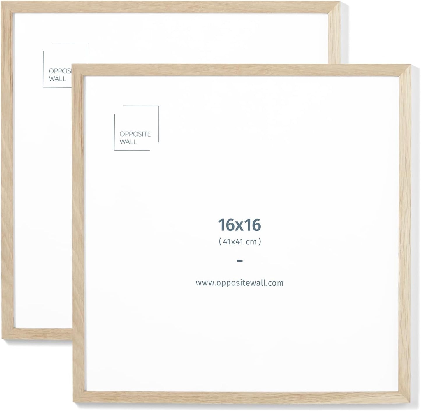 Opposite Wall - 16x16 in - Natural Solid Oak Wood Picture Frame - Lightweight, Versatile & Shatterproof - Wall Hanging Poster or Photo Frame - Wall Decor for Office, Gallery & Home - 2 Pack