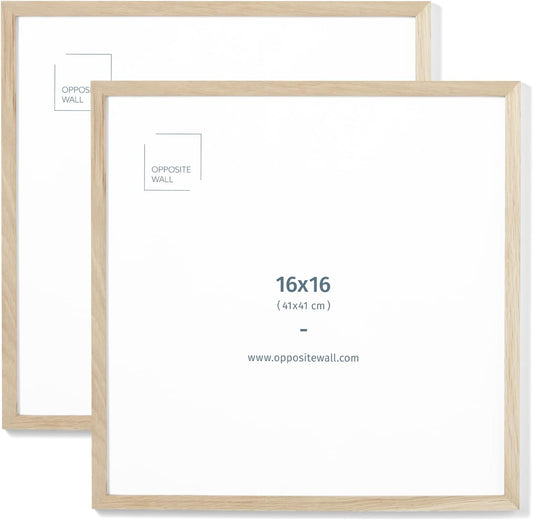 Opposite Wall - 16x16 in - Natural Solid Oak Wood Picture Frame - Lightweight, Versatile & Shatterproof - Wall Hanging Poster or Photo Frame - Wall Decor for Office, Gallery & Home - 2 Pack