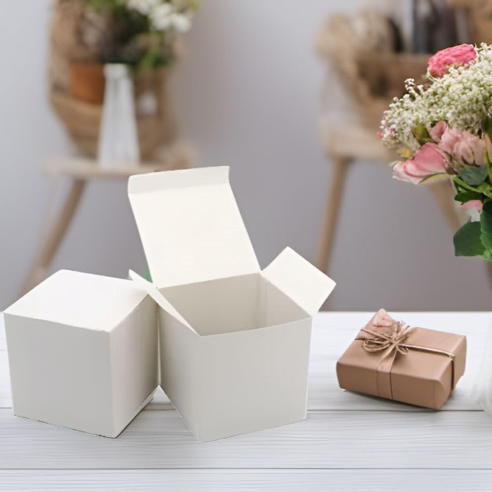 Oletx 25 Pcs White Paper Gift Boxes, Small Candy Boxes Bulk, 4x4x4 inch Gift Box with Lids, Goodie Treat Boxes for Party Favors, Birthday Gifts, Wedding Gifts