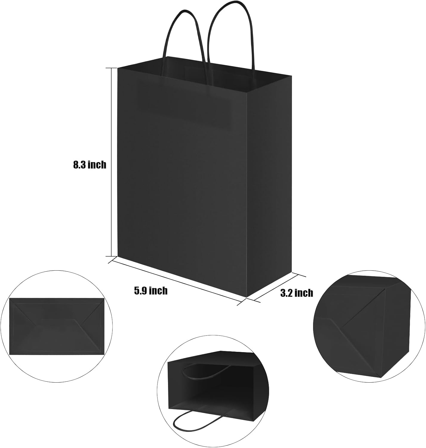 40 PCS Black Paper Bags With Handles 8.3x5.9x3.2 Inch Bulk Gift Bags For Birthdays,Weddings,Baby Showers,Party Favor,Goodie Bags,Retail bag(Small,Black)