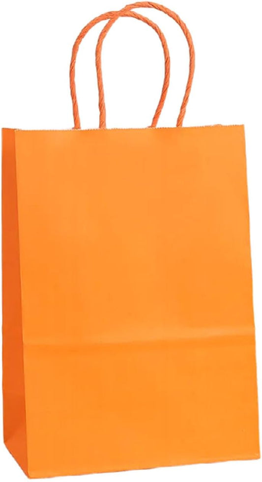 piqiya 24pcs Orange Gift Bags with Handles,Small Paper Bags for Halloween Party Favors,Birthday,Wedding,Salmon Treat Bag Multiple Uses,Trick or Treat Bags Candy Bag