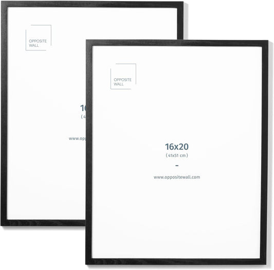 Opposite Wall - 16x20 in - Black Solid Oak Wood Picture Frame - Lightweight, Versatile & Shatterproof - Wall Hanging Poster - Wall Decor for Office, Gallery & Home - 2 Pack