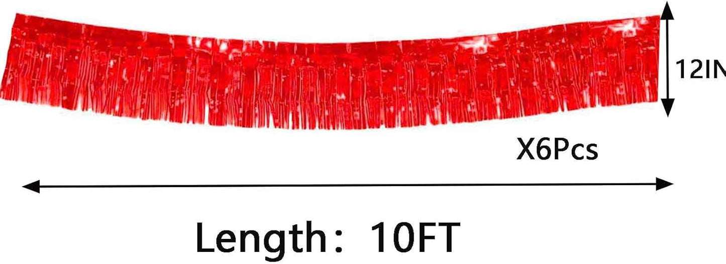 We Moment 6 Pack 10 Feet Red Foil Fringe Garland Streamers Metallic Tinsel Banner Wall Hanging Fringe Curtain Glitter Backdrop Banner for Parade Floats Birthday Bachelorette Red Party Decorations