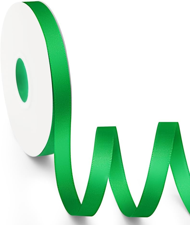 KMER LIFE 3/8 inch x 25 Yards Double Faced Polyester Emerald Green Satin Ribbon, Perfect for Gift Wrapping Very Suitable for Weddings Party Invitation Decorations and More